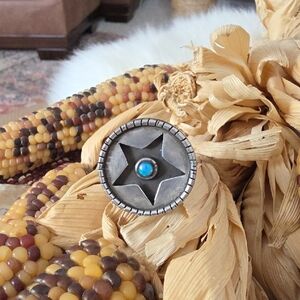 Great Vintage Native American Navajo Turquoise & Sterling Shadow Box Ring 🩶🩵🌟